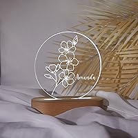 Vista 48 de Luz nocturna de flor de nacimiento, luz de noche de flor de caléndula de octubre, luz LED personalizada, regalos para amigos, lámpara de noche LED
