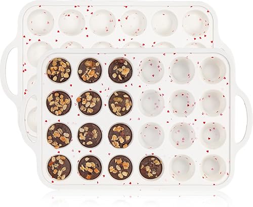 Miniatura 31 de CAKETIME Moldes de silicona para magdalenas para hornear, marco reforzado con metal, 12 tazas regulares y 24 tazas mini, juego de moldes para