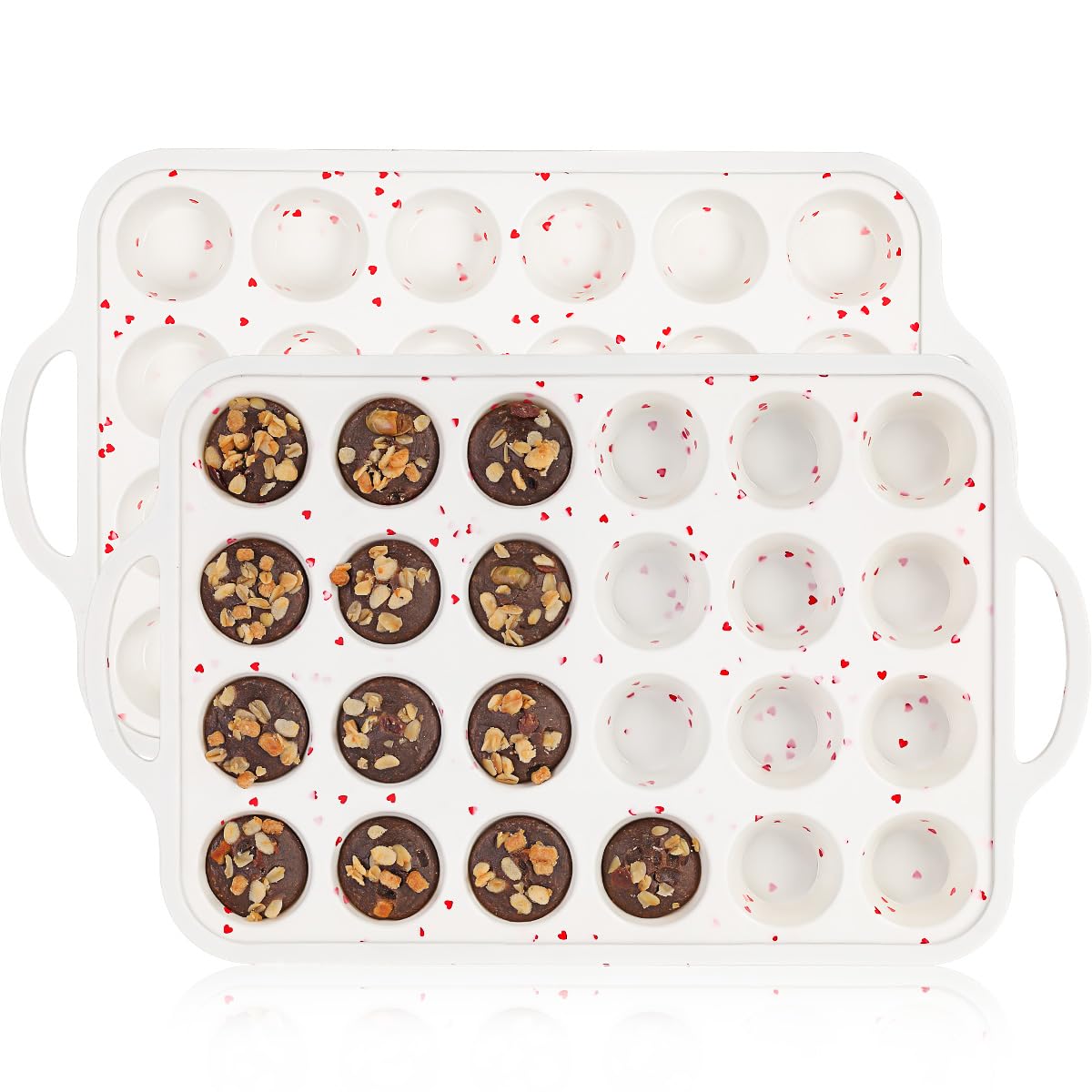 CAKETIME Mini-Muffinform, Metallverstärkter Rahmen, Mini-Cupcake-Formen, 24 Förmchen, antihaftbeschichtet, Muffin-Silikonformen mit Griff, zum Backen von Muffins, Cupcakes, Eierbissen, 2 Stück