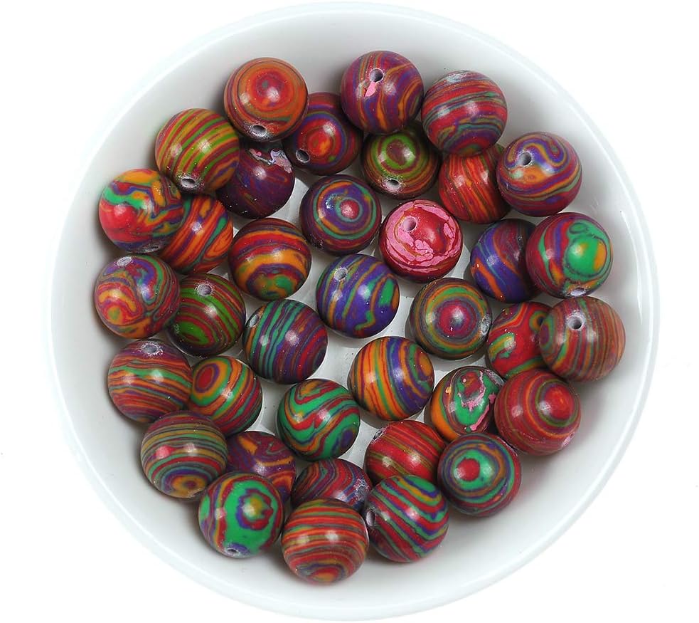 Natural Stone Beads 8mm Colorful Malachite Beads Gemstone Round Loose Beads Crystal Energy Stone Healing Power for Jewelry Making DIY,1 Strand 15" - Image 4