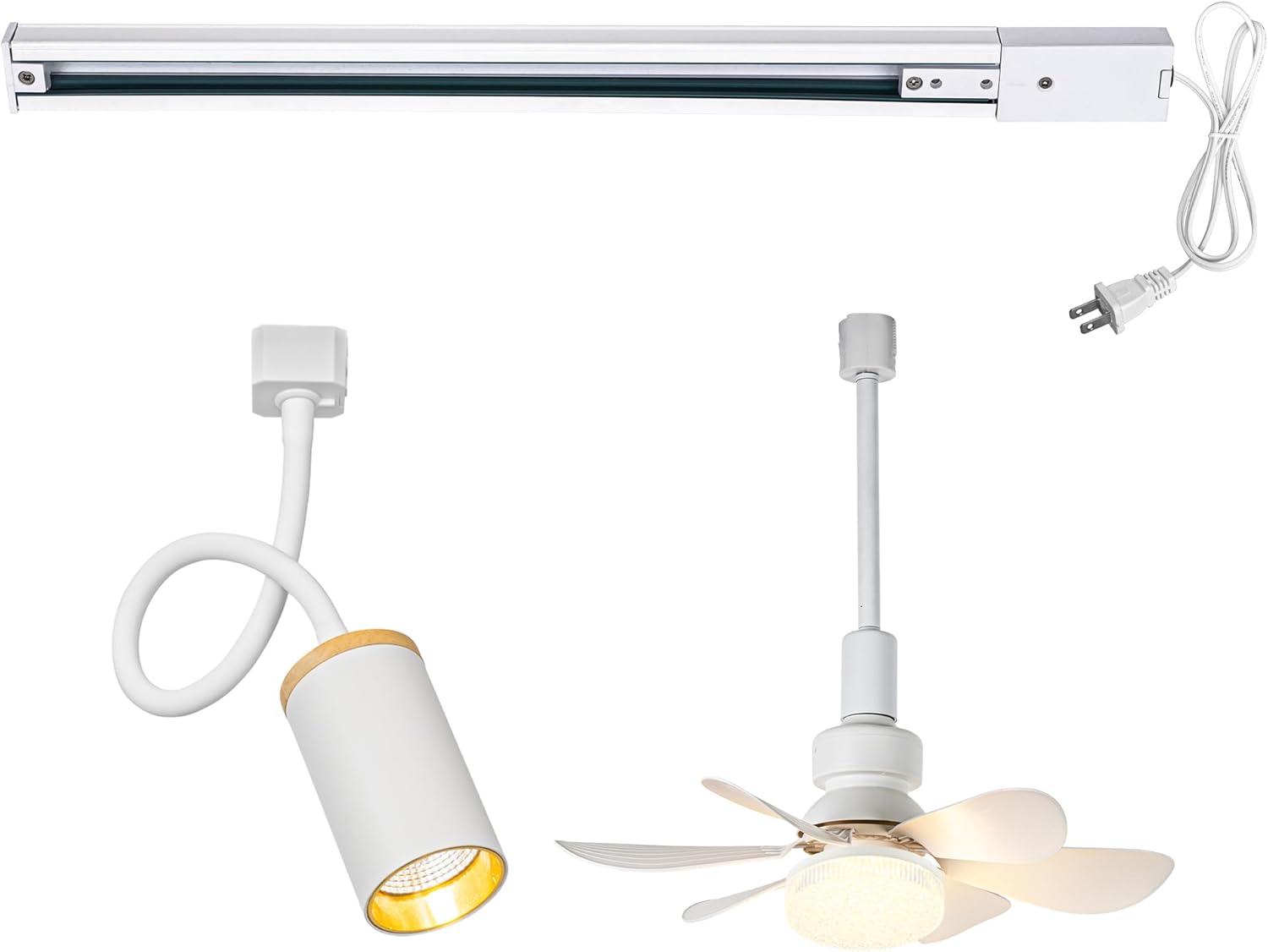 J-Type Track Mount Set, 1 Track Rail with 9.8ft Plug-in Cord, 1 Flexible Hose Lighting, 1 Remote Dimmable Lighting Fan For House Plants Air Circulation Ventilation
