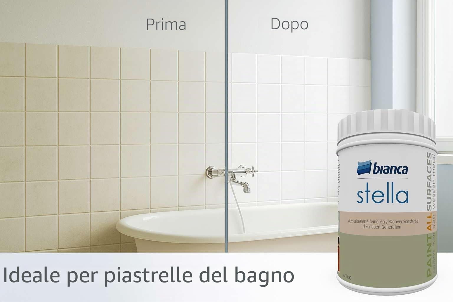 Bianca Stella Vernice per mobili premium senza carteggiatura per cucina e bagno, Verde nebbia, Lucido, 1000ml, a base acquosa, vernice acrilica per tutte le superfici, legno, piastrelle, metallo