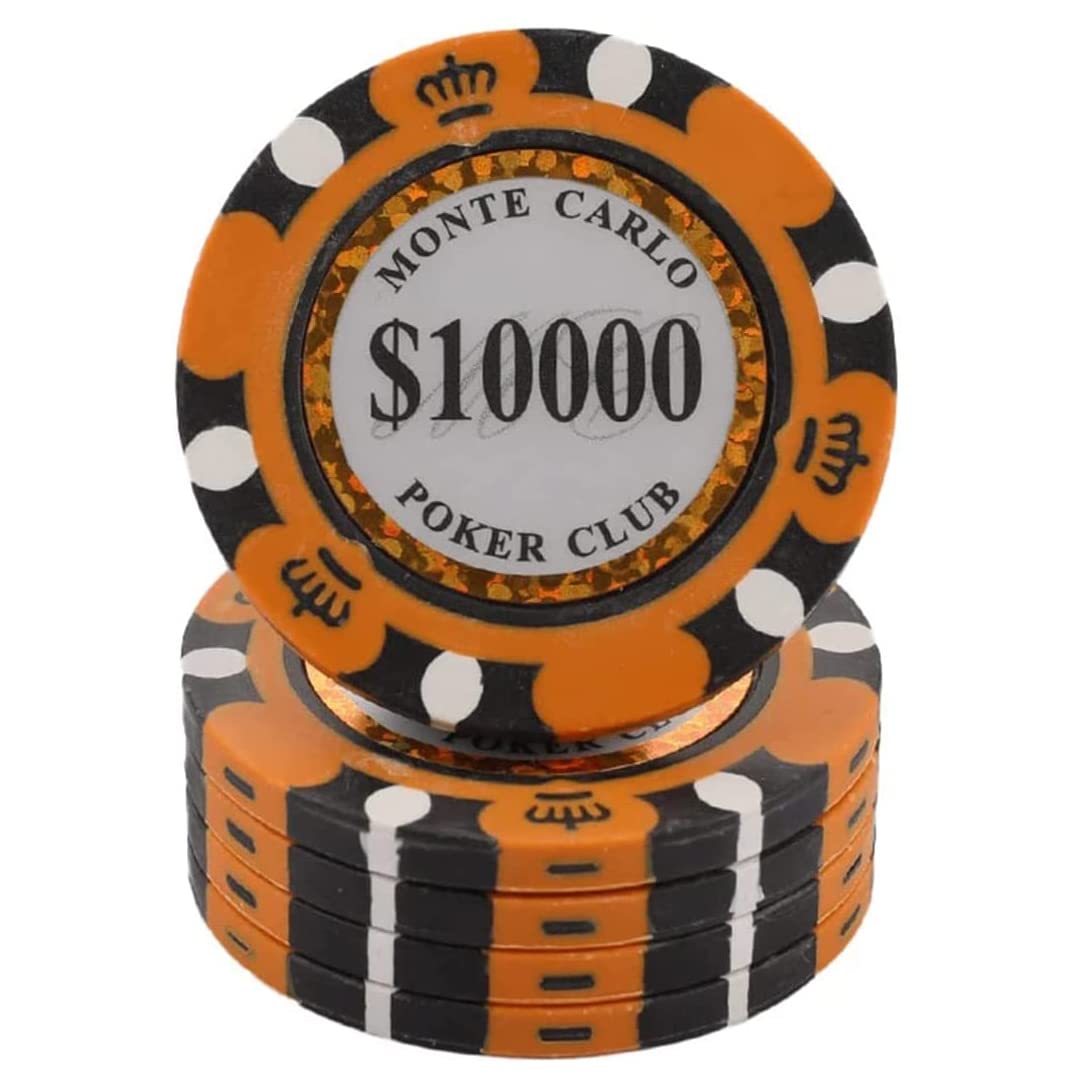 Casino Chips,25PCS Poker Chips Set Gambling Chips, 14g Ceramic Poker Chips Set Clay Casino Coins 40mm Entertainment Dollar Coins, Coin Poker Chips(Size:25PCS $10000)