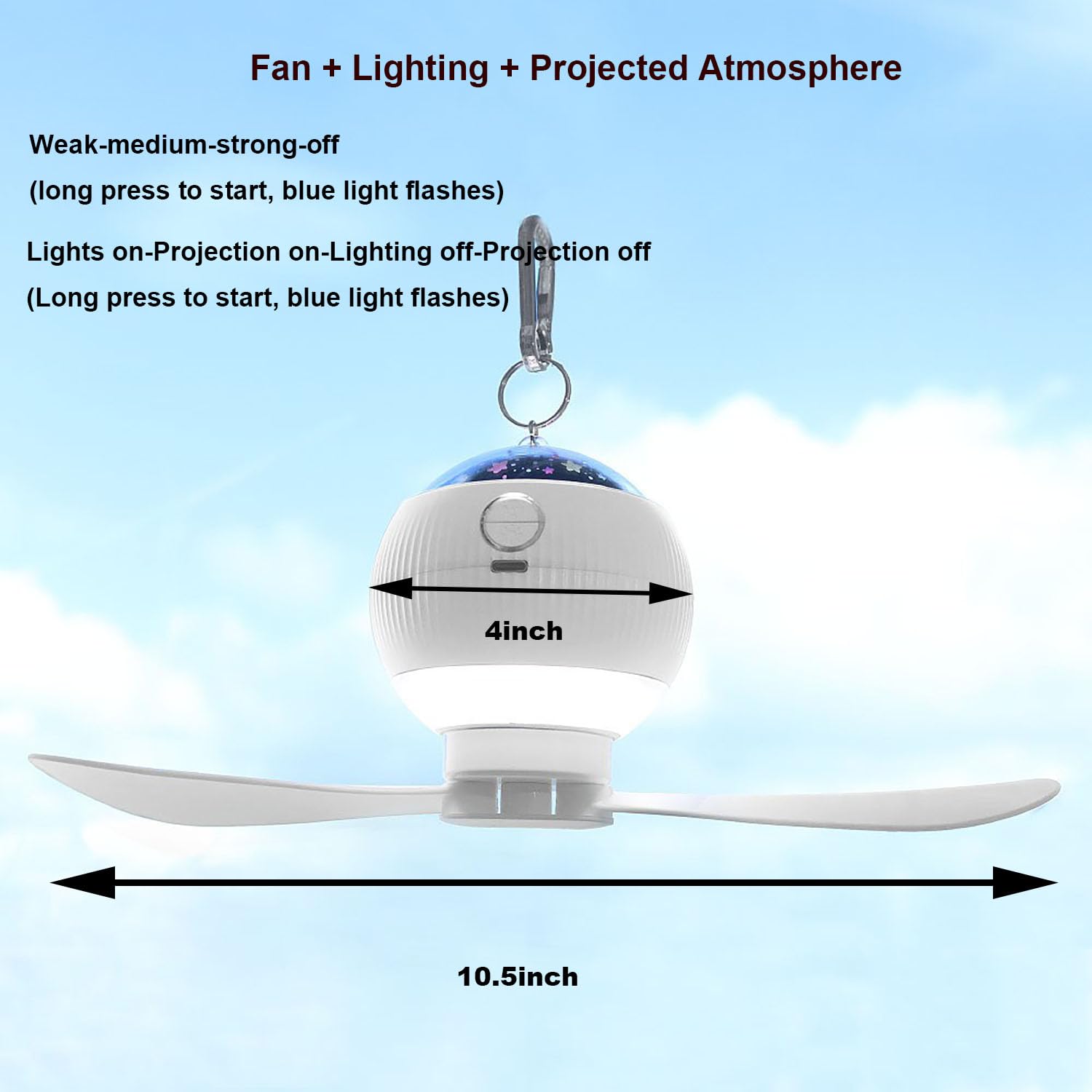 HEIVMIR USB Fan Light Rechargeable Outdoor Camping Light Portable Hanging Emergency Tent Fan Light