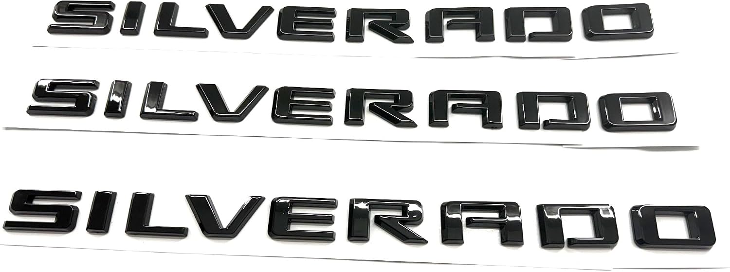 3pack for Silverado Plus Emblems 2019-2026 3D Letters Badges Compatible with Silverado (Gloss Black)