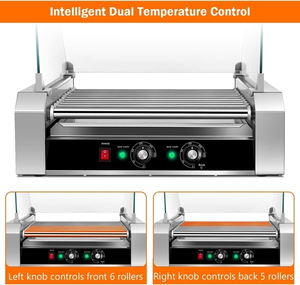 Commercial Hot Dog Roller Machine 1400W 11 Rollers Sausage Grill | Adjustable Temperature | Electric Hot Dog Cooker for Parties and EventshkMBJ17433