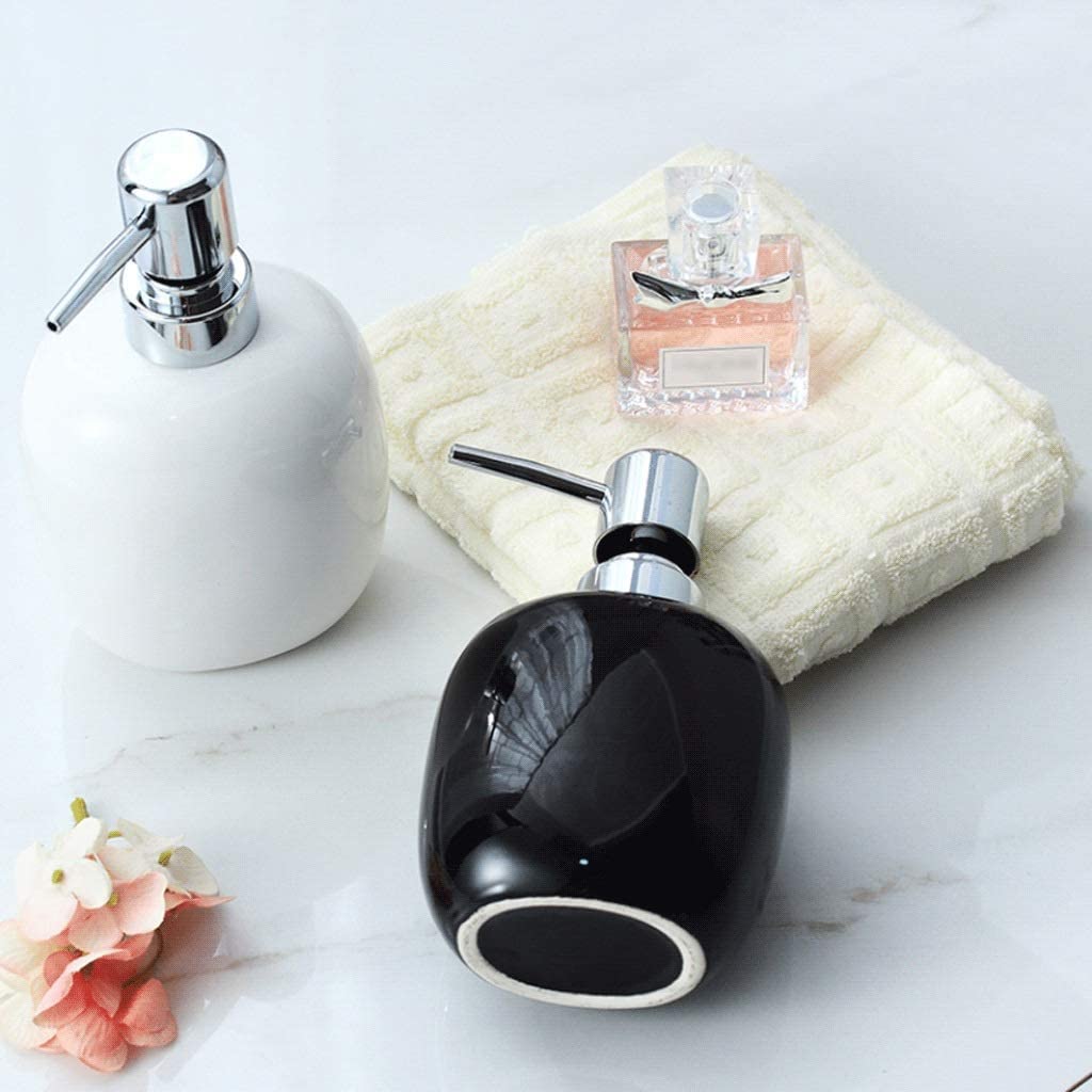 Flacone Dispenser di Sapone in Ceramica con Pompa, da appoggio, Manuale, Nero/Bianco, per lozione, Ideale per Bagno, Cucina e Hotel, 360 ml/12,1 Pollici.