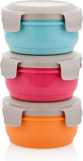 ASIAN Lock and Pack Storage Containers Set of 3 (350 x 3) Assorted Color, Medium