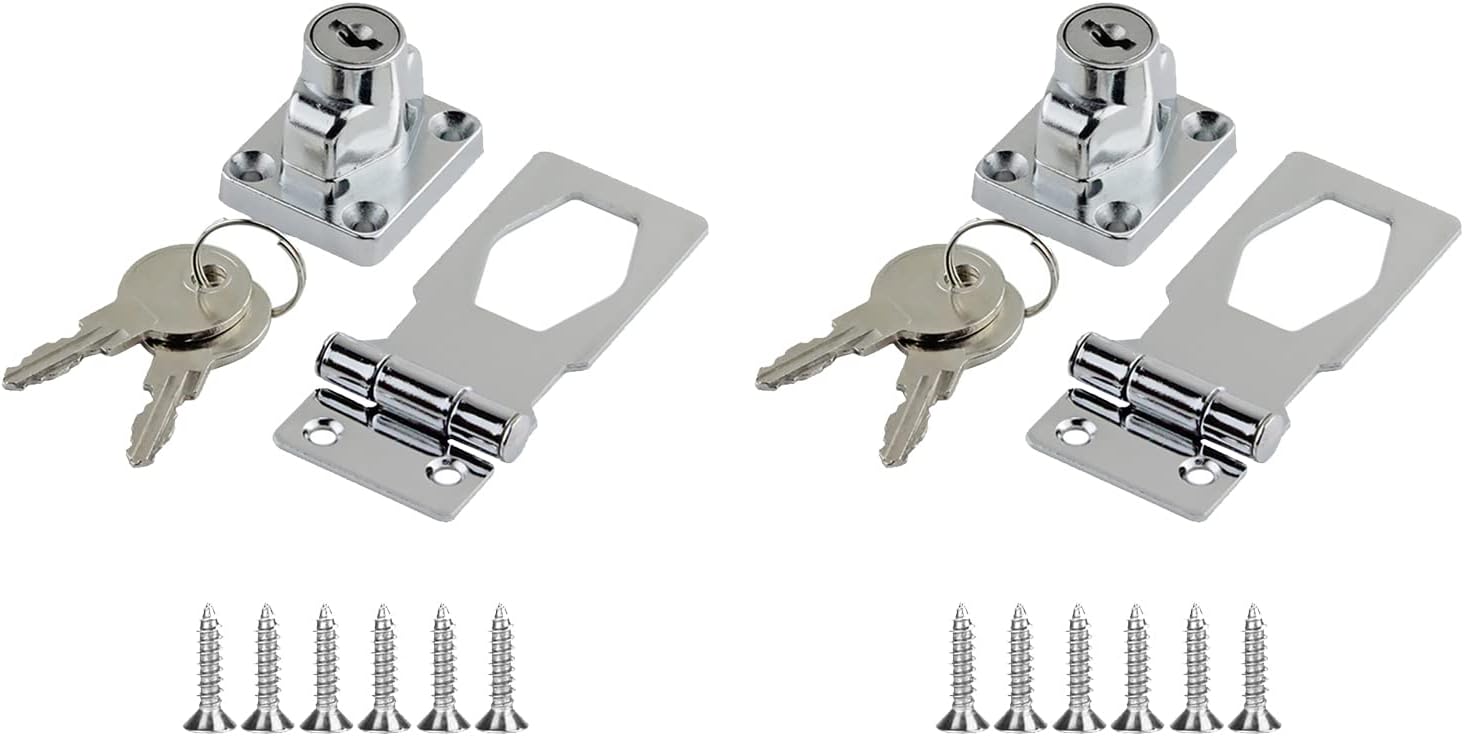 2 Sets Safety Metal Door Latch Locks Keyed Hasp Locks Door Lock Hasps