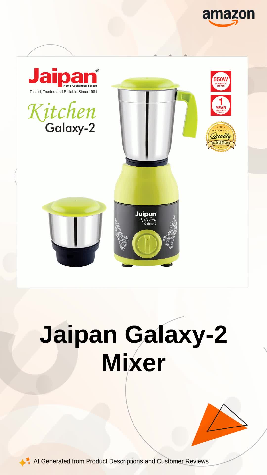 Buy Jaipan Kitchen Galaxy-2 Mixer Grinder 550W with 2 Stainless