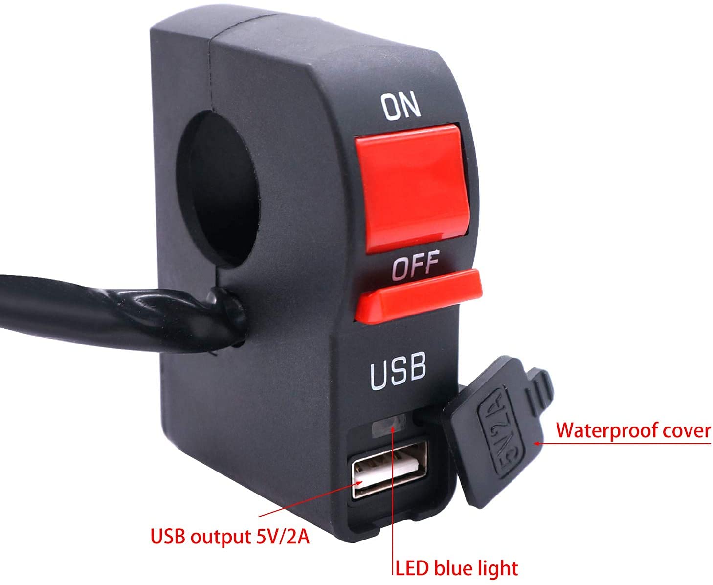 INFRI 12v 7/8 ″ Manubrio Moto On Off Pulsante Interruttore, con 12V5A USB Caricabatteria da Auto Faro Interruttore di Controllo