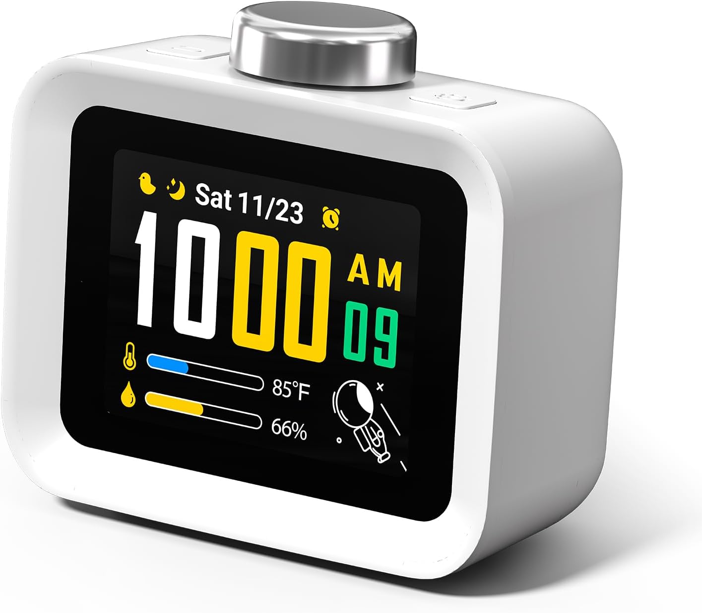 AIRIVO Alarm Clock, Colorful LCD Display with 8 Visual Themes, 4 Digital Alarms with 30 White Noise for Bedrooms, 112dB Loud Alarm Clock with Hourly Chime for Heavy Sleepers, Gift for Kids Teens