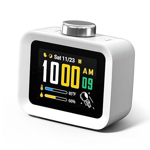 AIRIVO Alarm Clock, Colorful LCD Display with 8 Visual Themes, 4 Digital Alarms with 30 White Noise