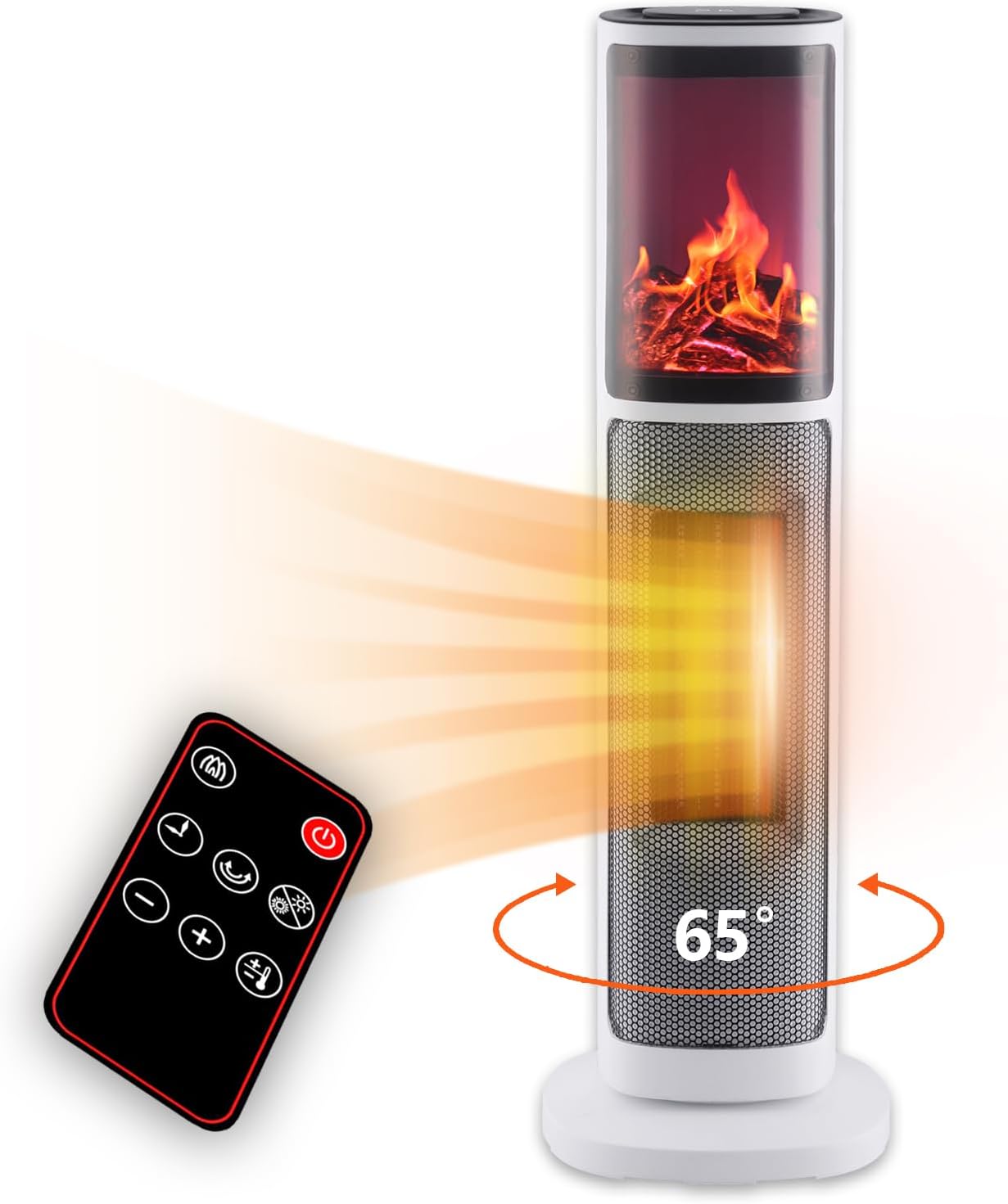 Tower Heater for Indoor Use, 750/1500W Ceramic Space Heater with Thermostat&Oscillating, Digital Space Heater with Realistic 3D Flame, Timer and Remote Control