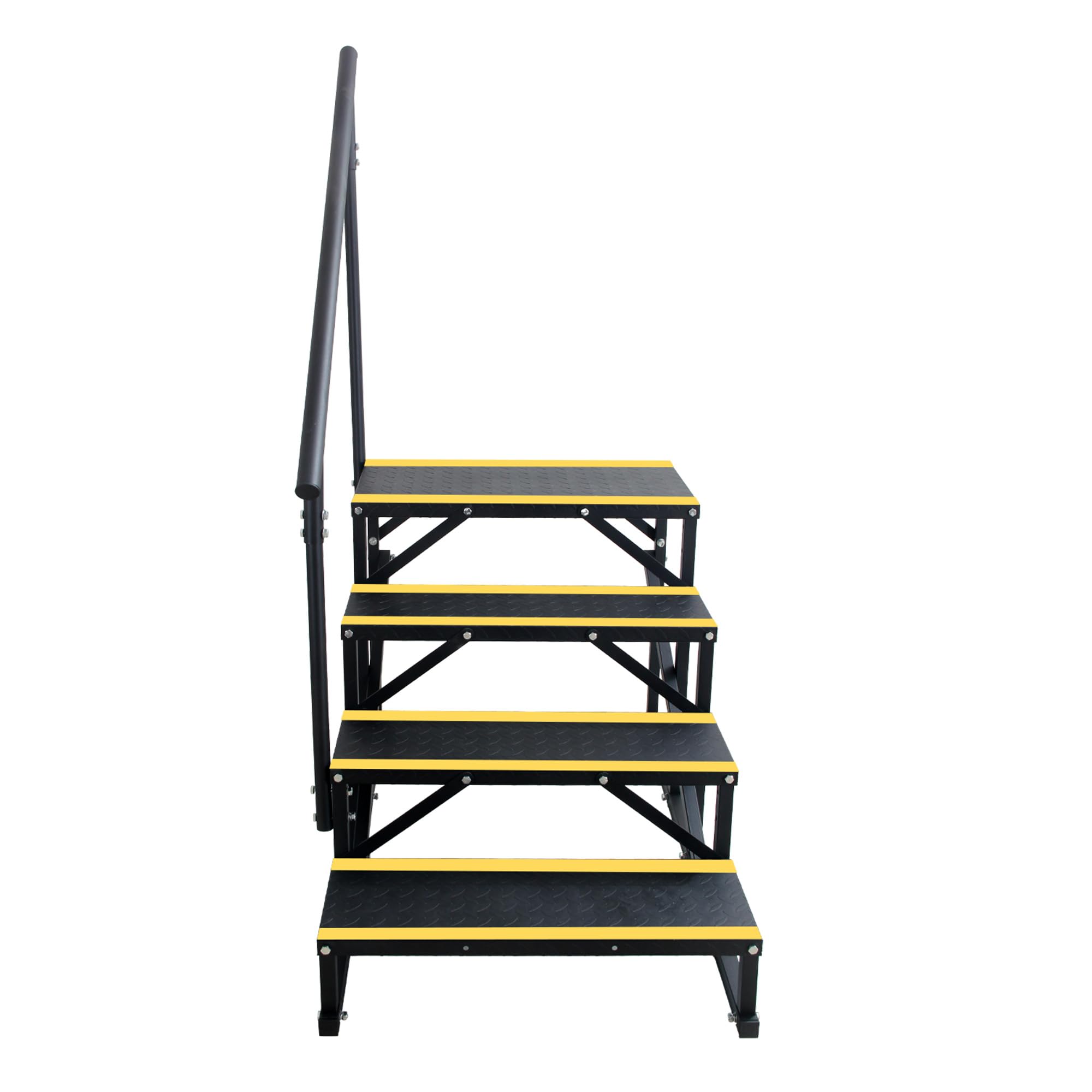 Escalier extérieurérieur Robuste pour Camping-Car – 2 marches antidérapantes avec Main Courante surélevée – Acier Pliant Portable, idéal Caravane, Spa, Piscine – Sécurité renforcée, Noir et