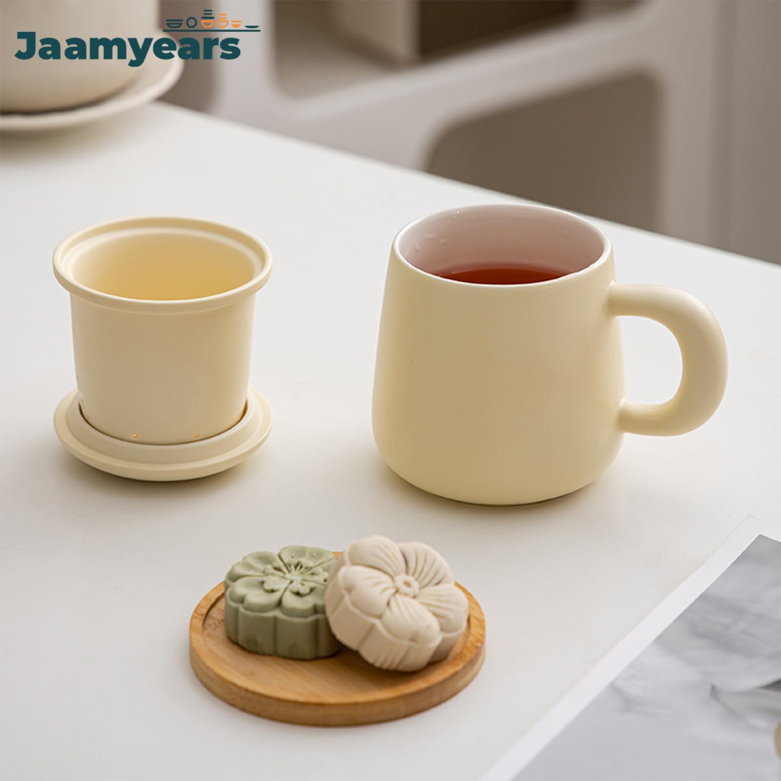 Kubek do herbaty z zaparzaczem i pokrywką, ceramiczny kubek do herbaty liściastej, 400 ml kubek do kawy do parzenia, idealny do domu i biura