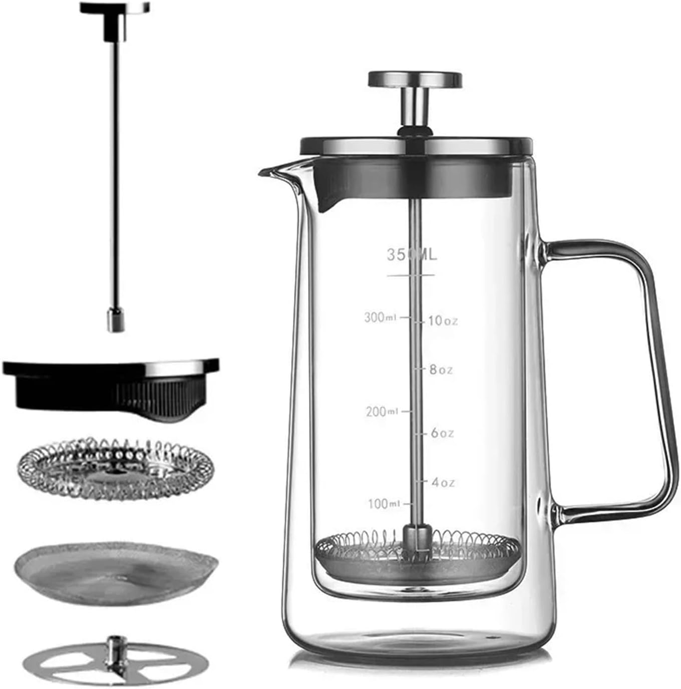 350ML/650ML/1000ML High Borosilicate Glass French Press Double-layer Insulated Coffee Pot Filter Shared Pot Coffee Tool(650ML)