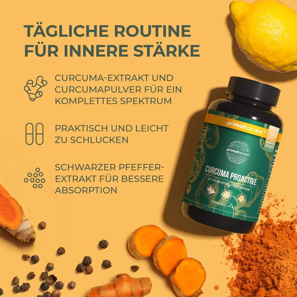 Primal Harvest Curcuma – Vegane mit 95% Curcuminoide & schwarzem Pfefferextrakt