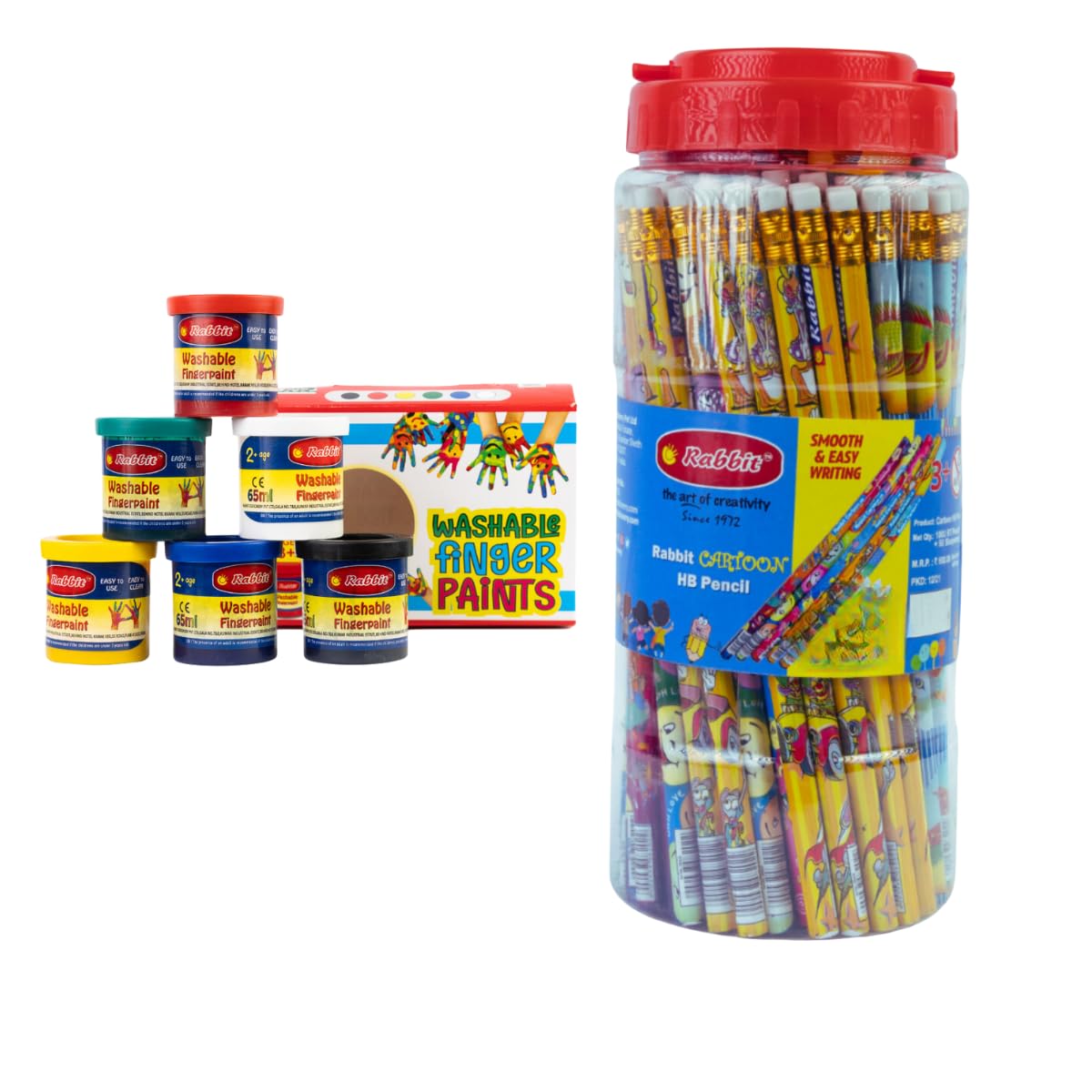 Artiggle Cartoon Picture HB Pencil pack of 100 + Creative Fun Finger Paint Set for Kids - Washable and Non-Toxic - 6 Vibrant Colors - Mess-Free,Hand Painting Colours for Kids (65 ML) (B0D2RKMPJ6) Amazon Price History, Amazon Price Tracker