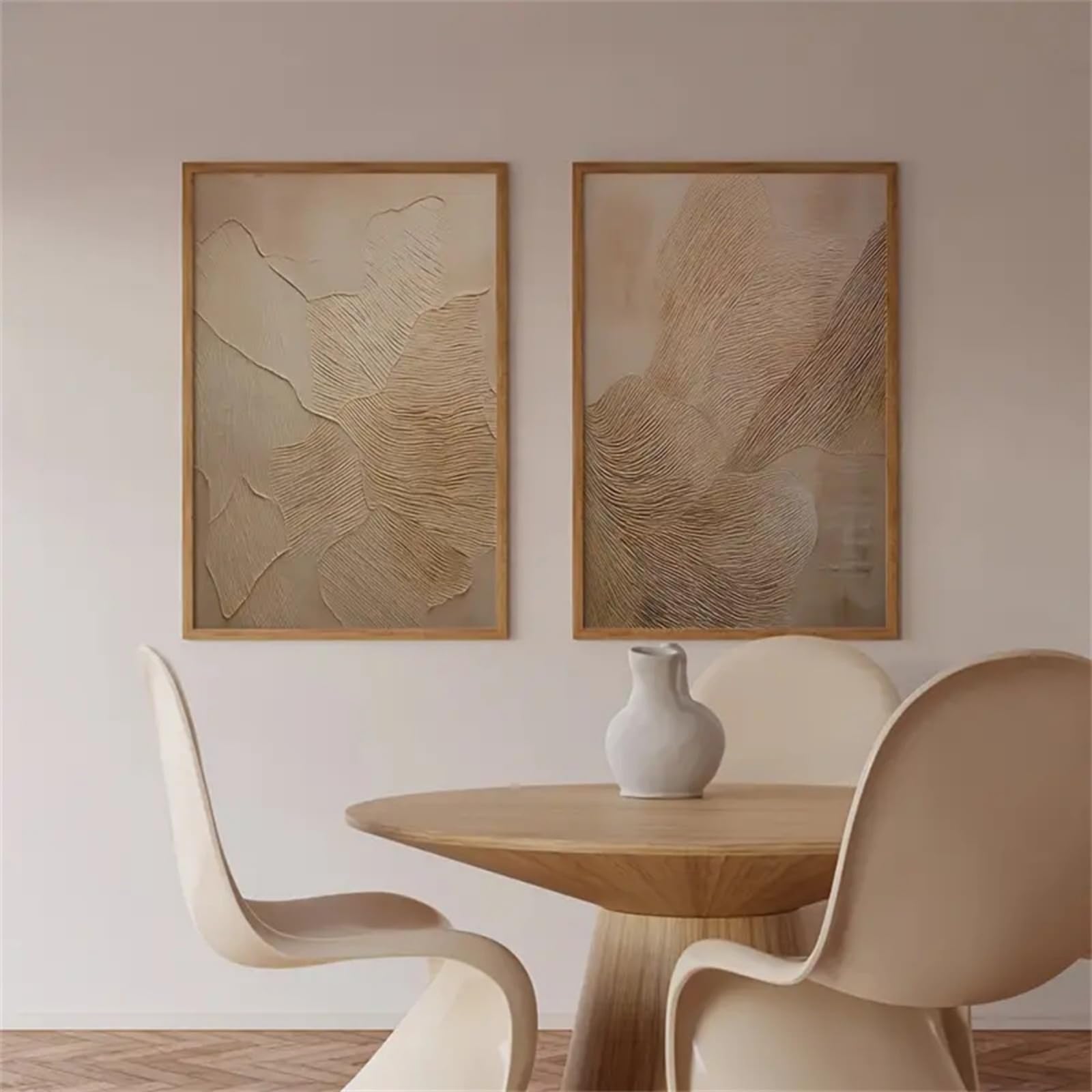 ZBELLO 2 Piece Neutral Beige Textured Abstract Wall Prints, Wabi Sabi Line Wave Canvas Posters, Minimalist Wall Art for the living room and bedroom, Unframed (40x50cm)
