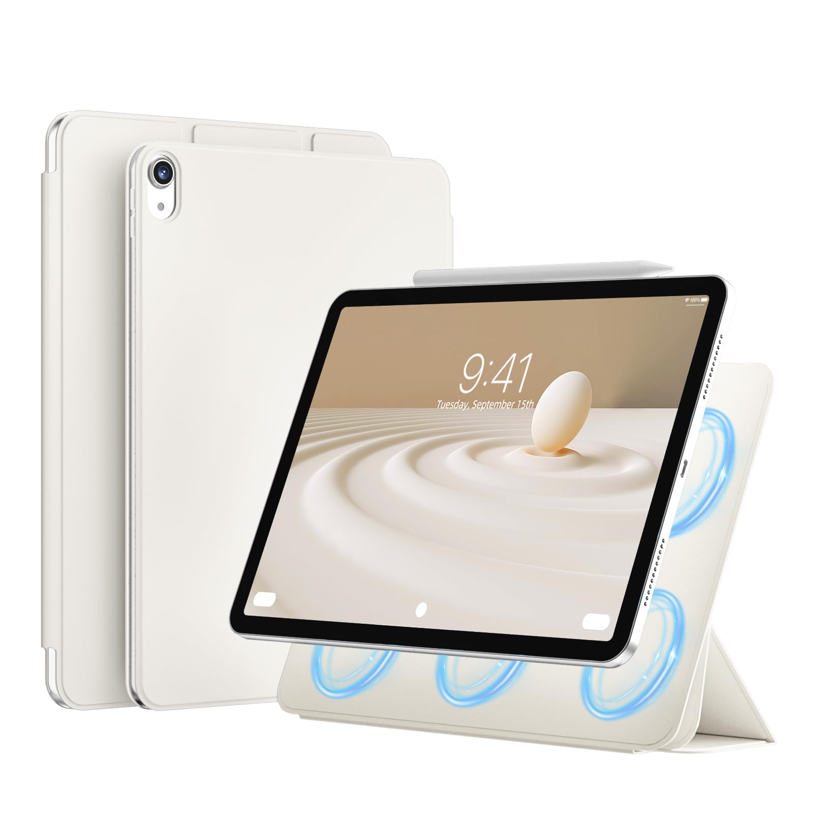JKSML Magnetisch Hülle für iPad (A16) 11. Gen 11 Zoll (2025) & iPad 10. Gen 10,9 Zoll (2022) – Kratzfeste Soft-TPU-Rückseite | Auto Sleep/Wake | Ultraleichtes Design für Büro/Uni (Weiße Creme)