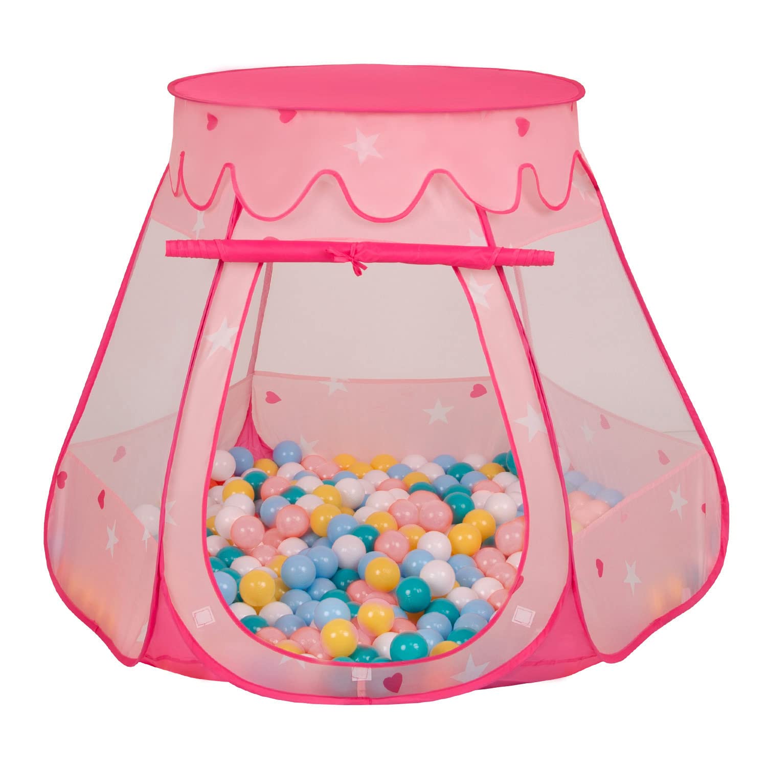 Selonis Play Tent 105X90cm/100 Balls Castle House Pop Up Ballpit Plastic Balls For Kids, Pink:White/Yellow/Babyblue/Powder Pink/Turquoise โ image 1