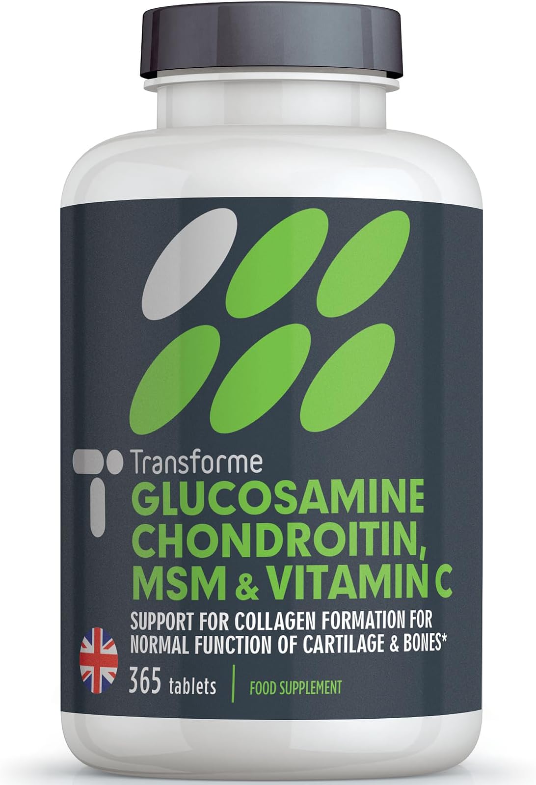 Glucosamine Chondroitin MSM Vitamin C, 365 Tablets, High Strength Complex, Up to 1 Year Supply, Easy to Swallow, UK Made