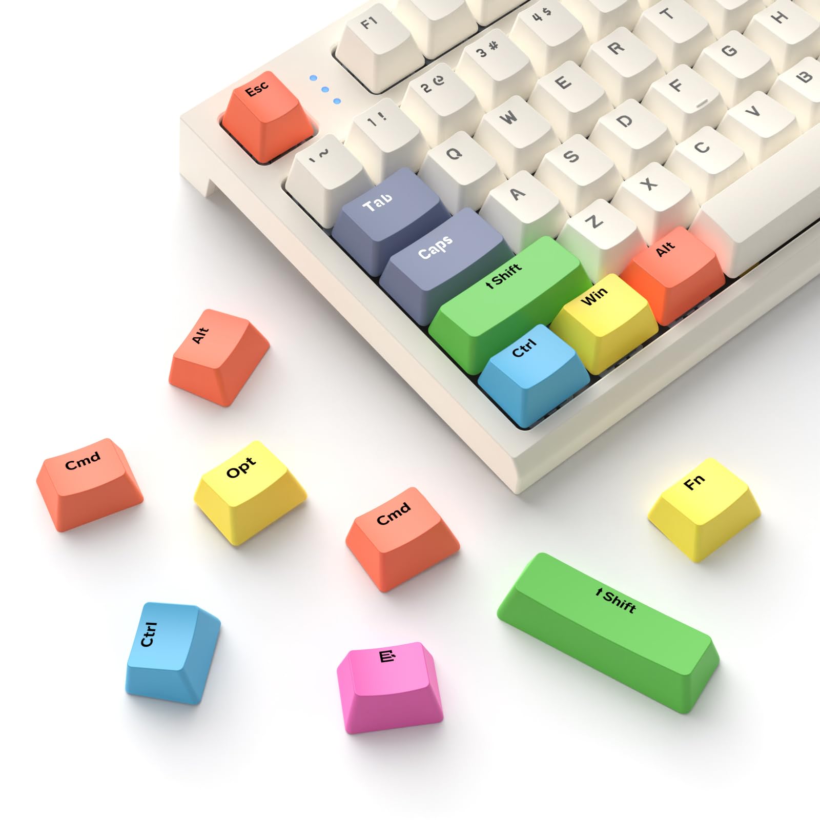 MAMBASNAKE PBT Rainbow Keycaps, 13 Teclas Personalizadas OEM Teclas de sublimación de Perfil para teclados mecánicos de Juegos, compatibles con interruptores MX Structure