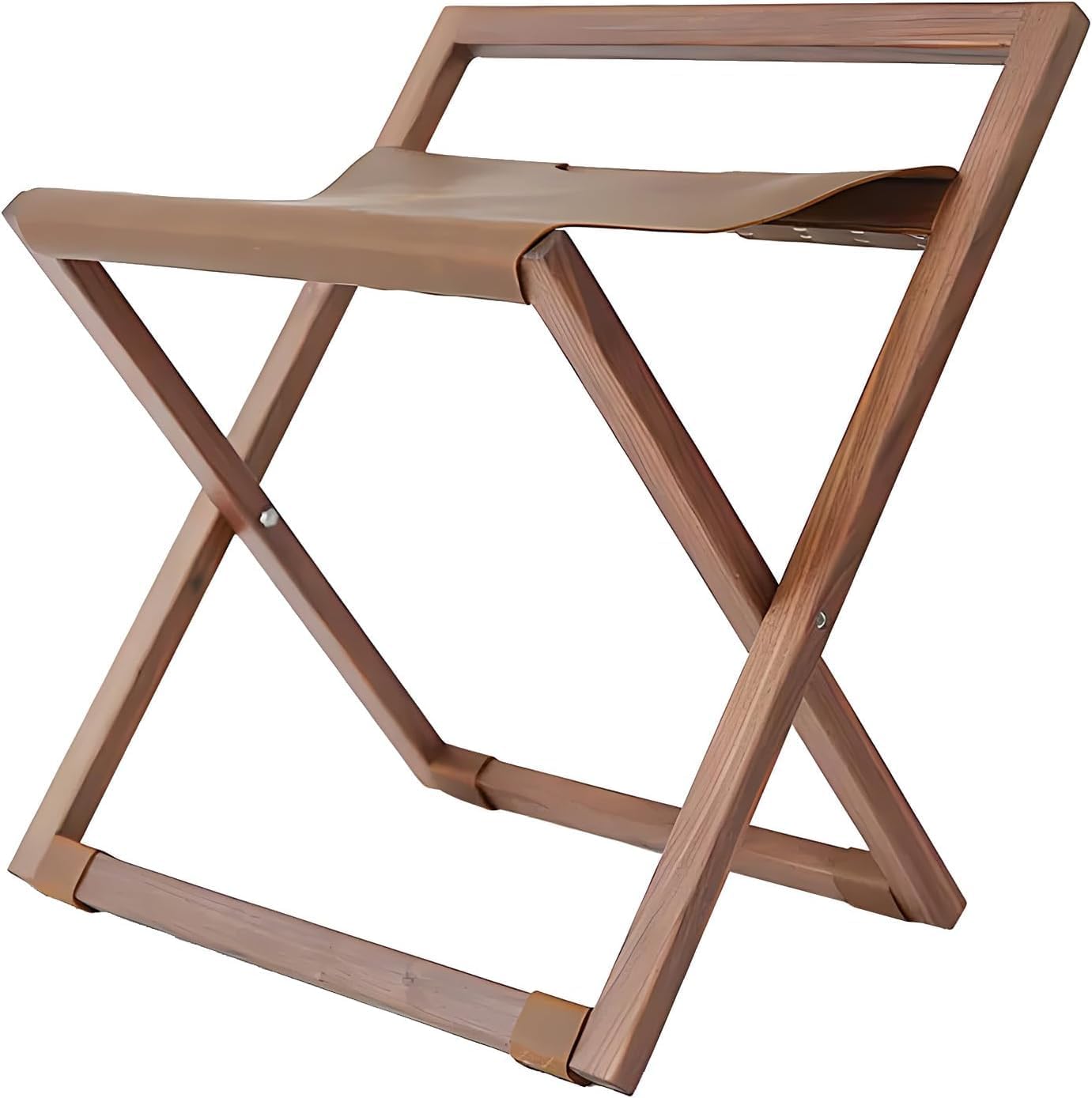 Foldable Leather Hotel Luggage Rack, Space Saving Guest Room Suitcase Stand Solid Wood Folding Rack, Heavy-Duty Hotel Luggage Storage Rack Black Walnut 19.7x23.6x15.7in