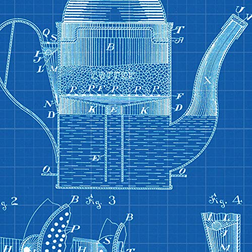 Nacnic Patent Poster with Coffee 1. Foil with old design patent in A3 size with blue background, Coffee Maker 1, 42L x 29.7W cm - Image 3