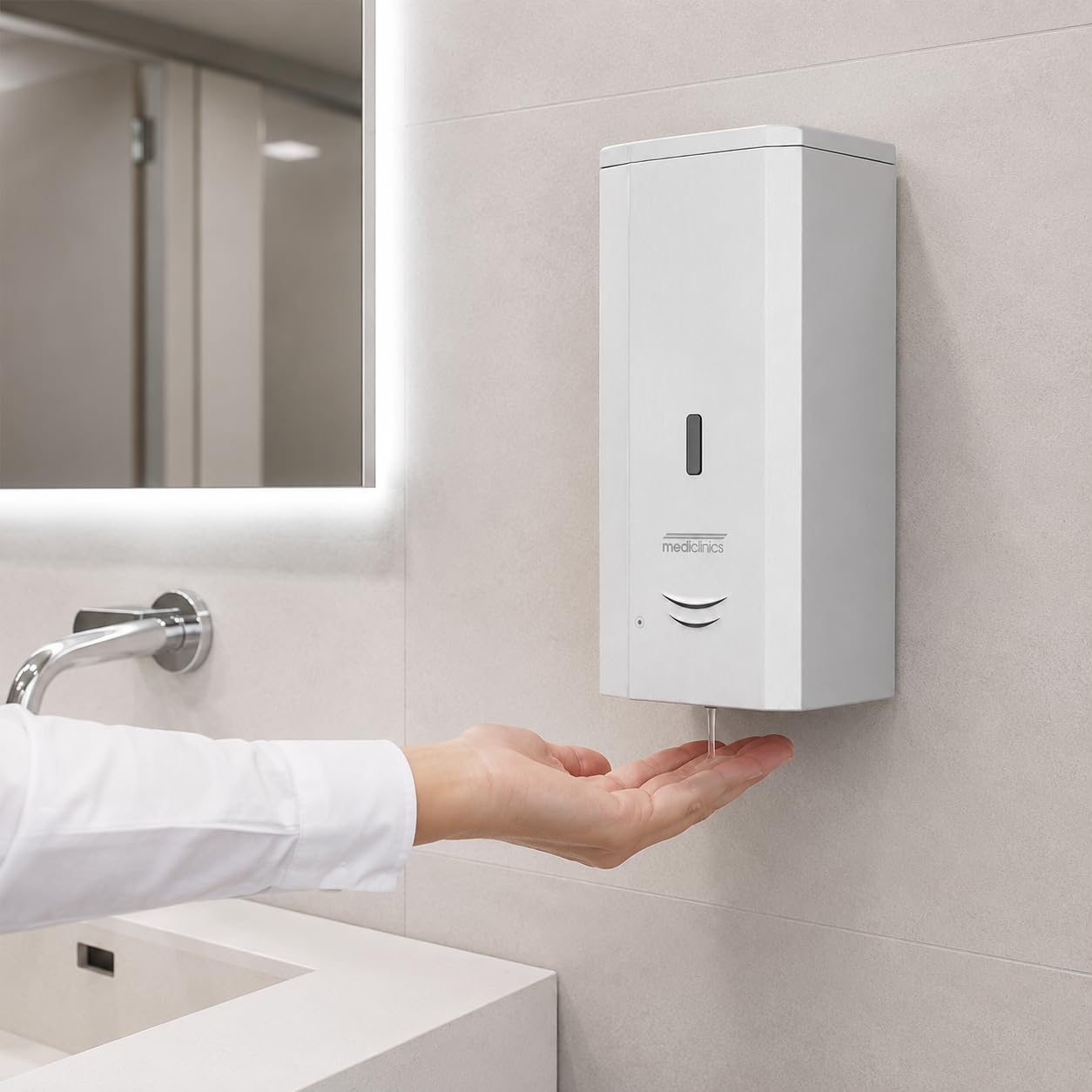 Mediclinics Dosificador Automático de Jabón 1 Litro Sin Contacto | Dispensador de Jabón para Pared en Baños Públicos, Hospitales, Oficinas, Restaurantes y Colectividades | DJ0037ACS