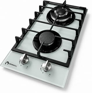 Parrilla estufa de vidrio templado | 2 quemadores | Blanca | Empotrable | Chispado electrónico