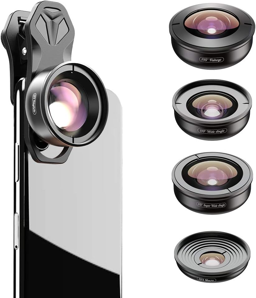 MIAO LAB 5 in 1 Phone Camera Lens Kit - 2X Telephoto Lens, 195° Fisheye, 170° Super Wide Angle, 110° Wide Angle, 10X Macro for iPhone, Samsung & Most Smartphones