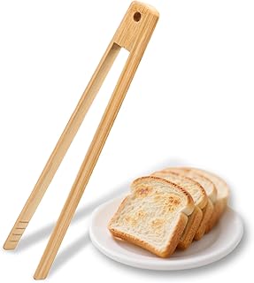 Magnetic Bamboo Toaster Tongs – 8" Non-Toxic Kitchen Utensils for Toast, Bacon, Muffins & More