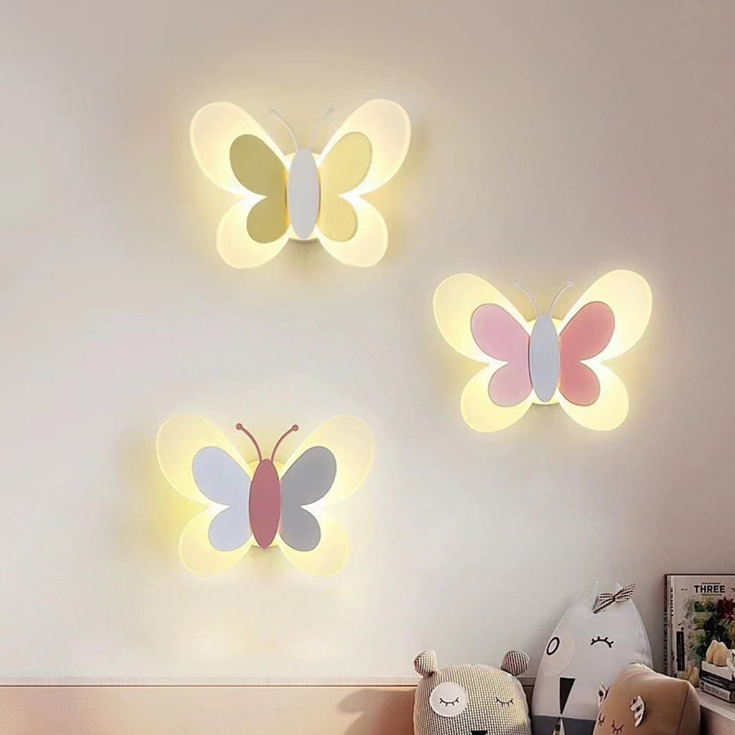 Applique Murale LED 16W Lampe Murale Créative Papillon Appliques Moderne Lumière Chaude Acrylique Veilleuse Chevet pour Chambre Enfant Couloir Escalier