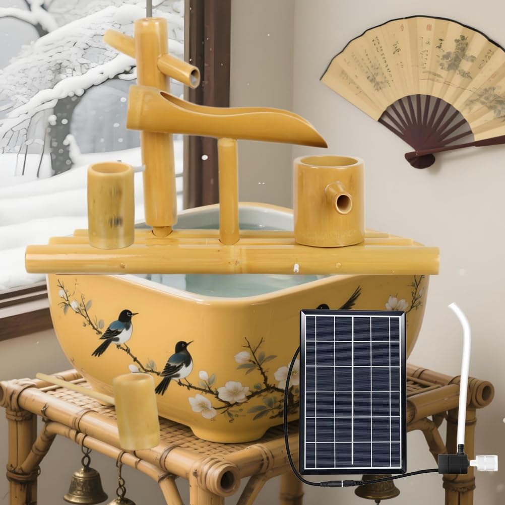 Zestaw fontanny solarnej z naturalnego bambusa pompką