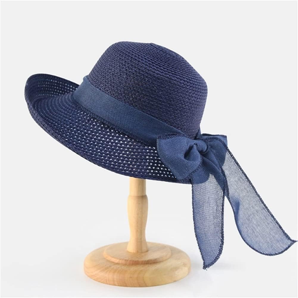Sombreros de Verano para Mujer, a la Moda, de Paja, con Lazo, para Playa, Informales, de Copa Plana (código D)