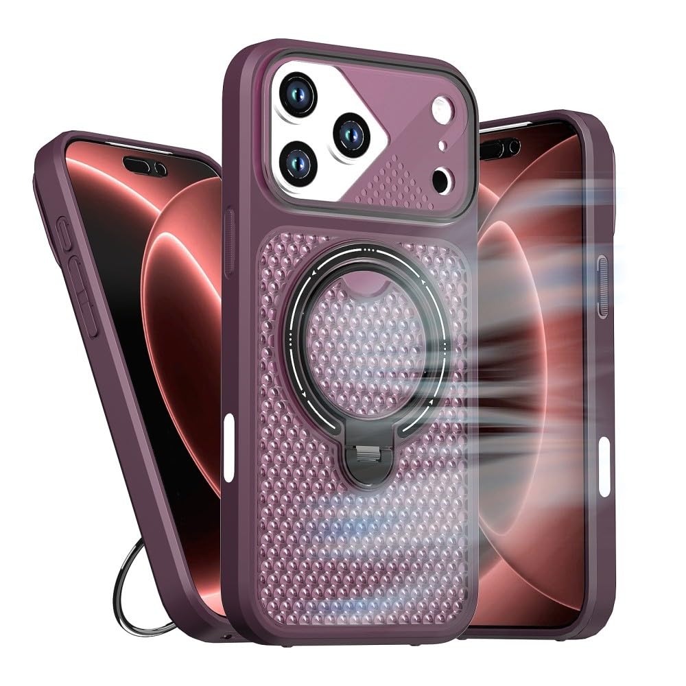 Generic Funda compatible con iPhone 15 Pro Max (color: rojo vino) funda elegante anillo de metal duro cubierta de silicona