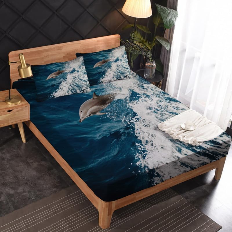 Miniatura 9 de zcsm Dolphin Sheets - Juego de sábanas de tamaño individual, sábanas de microfibra suave con bolsillo profundo, sábanas y fundas de almohada