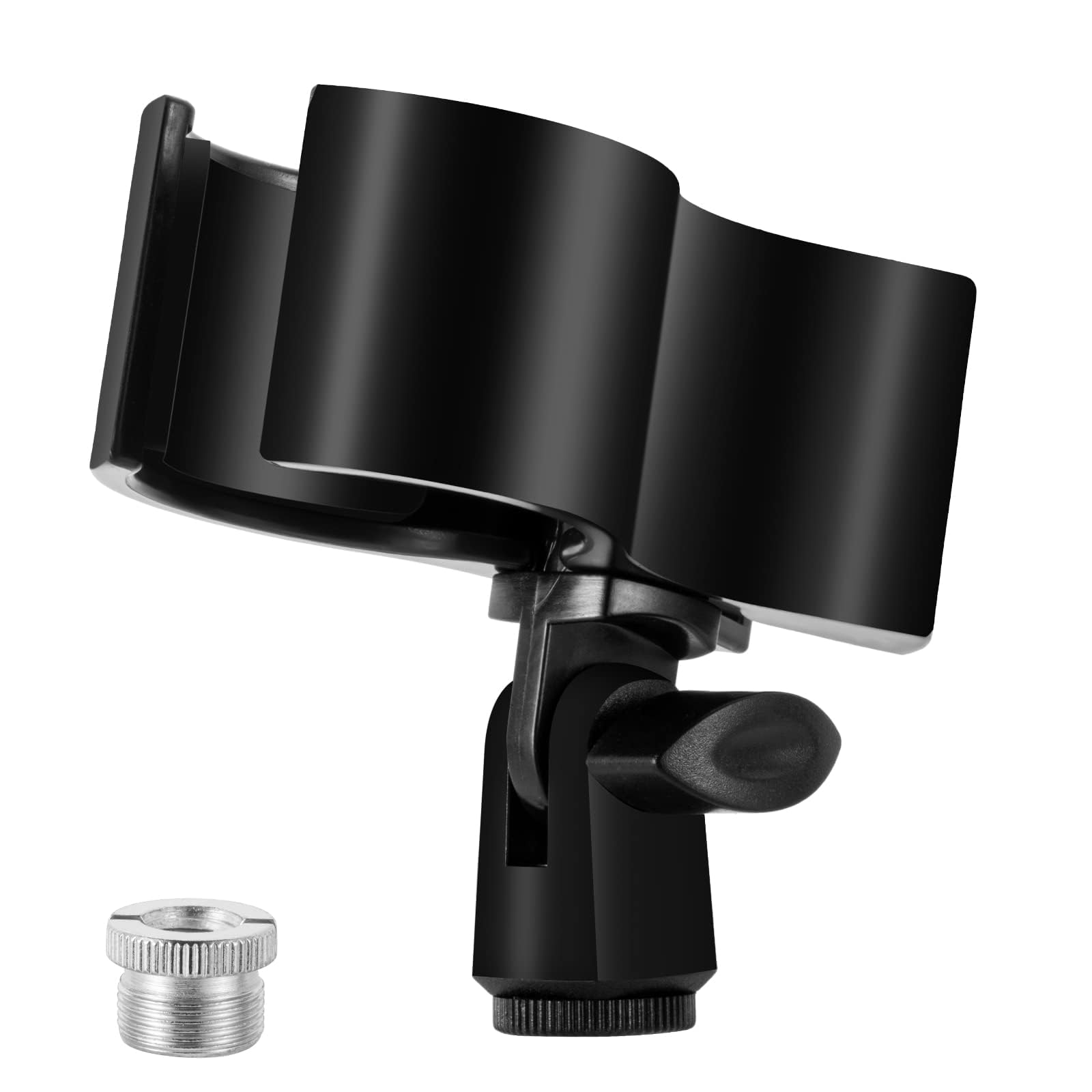 TERRIFI Upgraded Universal Microphone Clip Holder, Adjustable Mic Clip for 32mm-60mm Mics, with 5/8" to 3/8" Adapter, Black Plastic and Metal Mic Stand