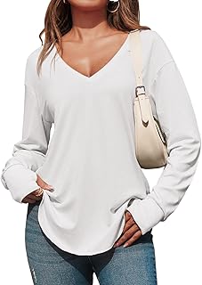 Sponsored You’re seeing this ad based on the product’s relevance to your search query.Learn more about this advertisement Fisoew Women's Long Sleeve Deep V-Neck Tops Oversized Long Sleeve T-Shirt Casual Long Shirt with Thumb Hole