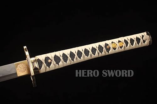 Miniatura 5 de HERO SWORD -Samurai Katana Espada japonesa hecha a mano, práctica, acero al carbono 1095, templada, espiga completa, muy afilada, cuchillo listo