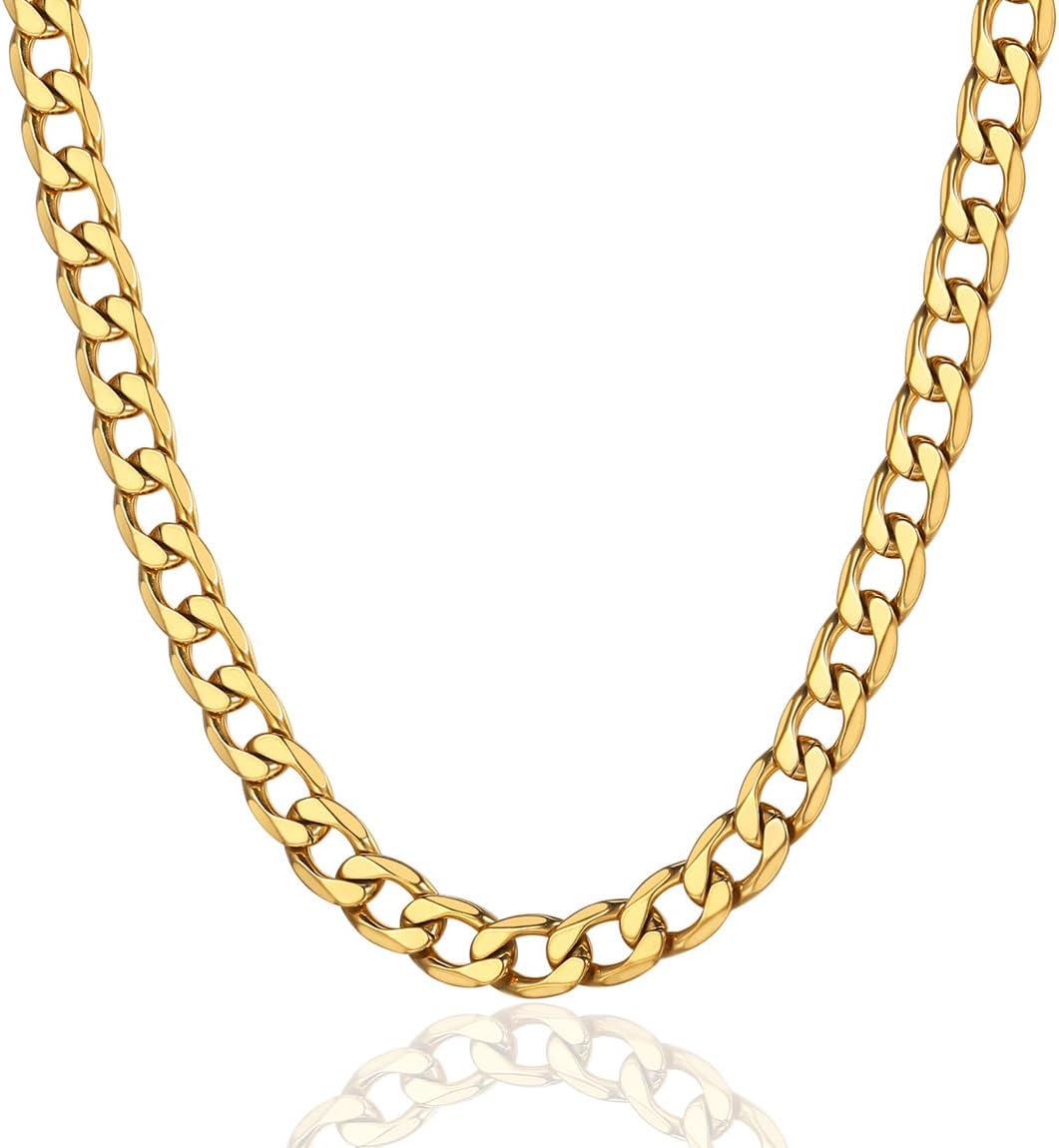 ChainsPro Cuban Chain Necklace for Men, Silver/Black/Gold Plated Stainless Steel Cuban Link Chains Mens 4/6/9/13 MM Width,14"-30" Length Hip Hop Accessories Jewelry Gifts for Father's Day Christmas