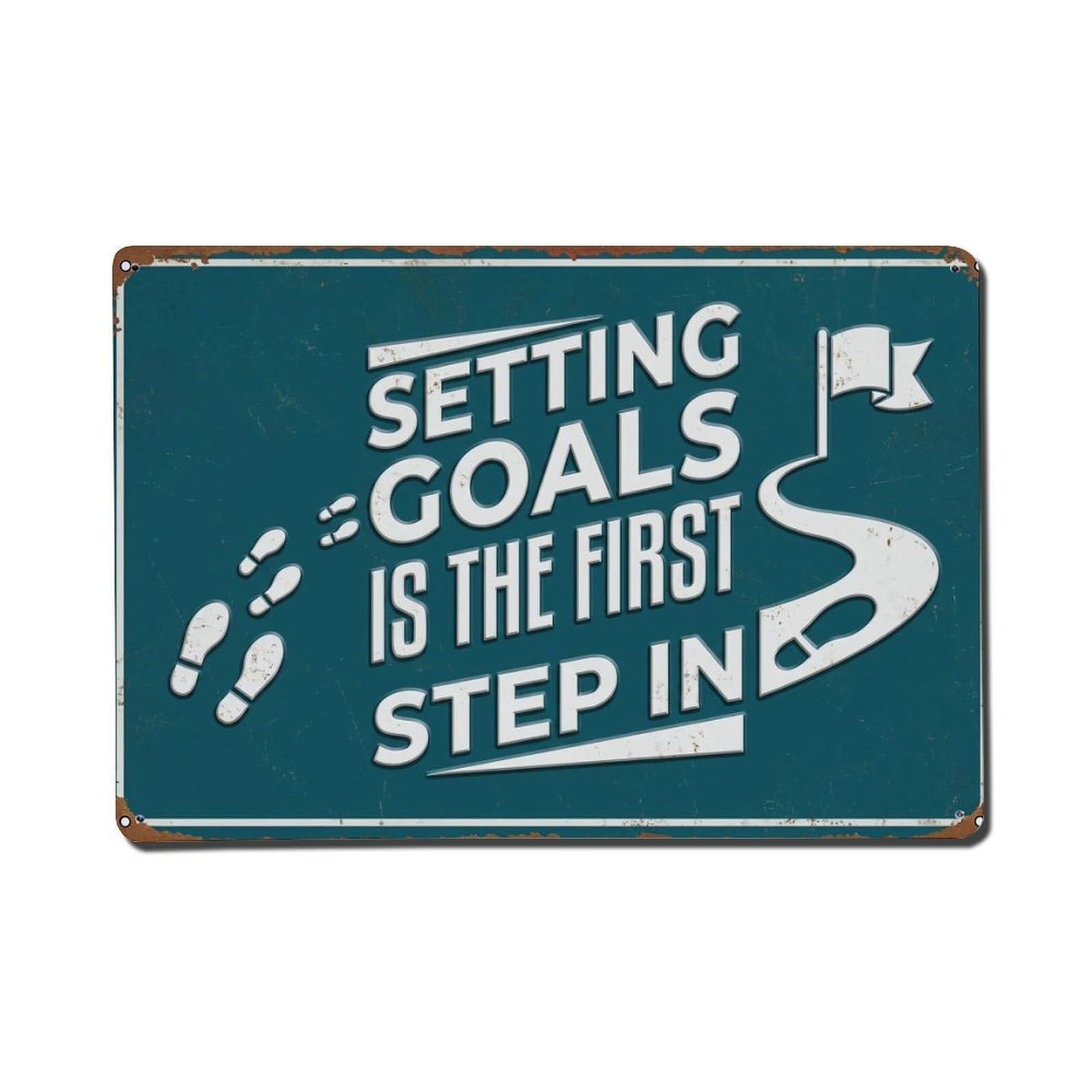 First Step Matters Mindset Retro Motivational Slogans Vintage Metal Tin Sign Plaque Wall Decor for Cafe, Club, Garden Metal Poster 8x12Inch