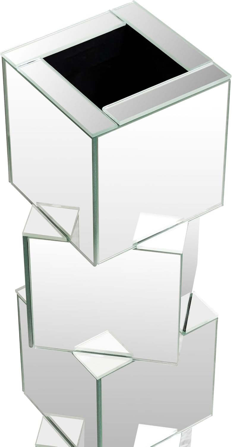 Silver Mirror Floor Vase, Square Glass Tall Vases for Decor Living Room Floor, Featuring a Bold Geometric Stacked Design, 27 inch Tall
