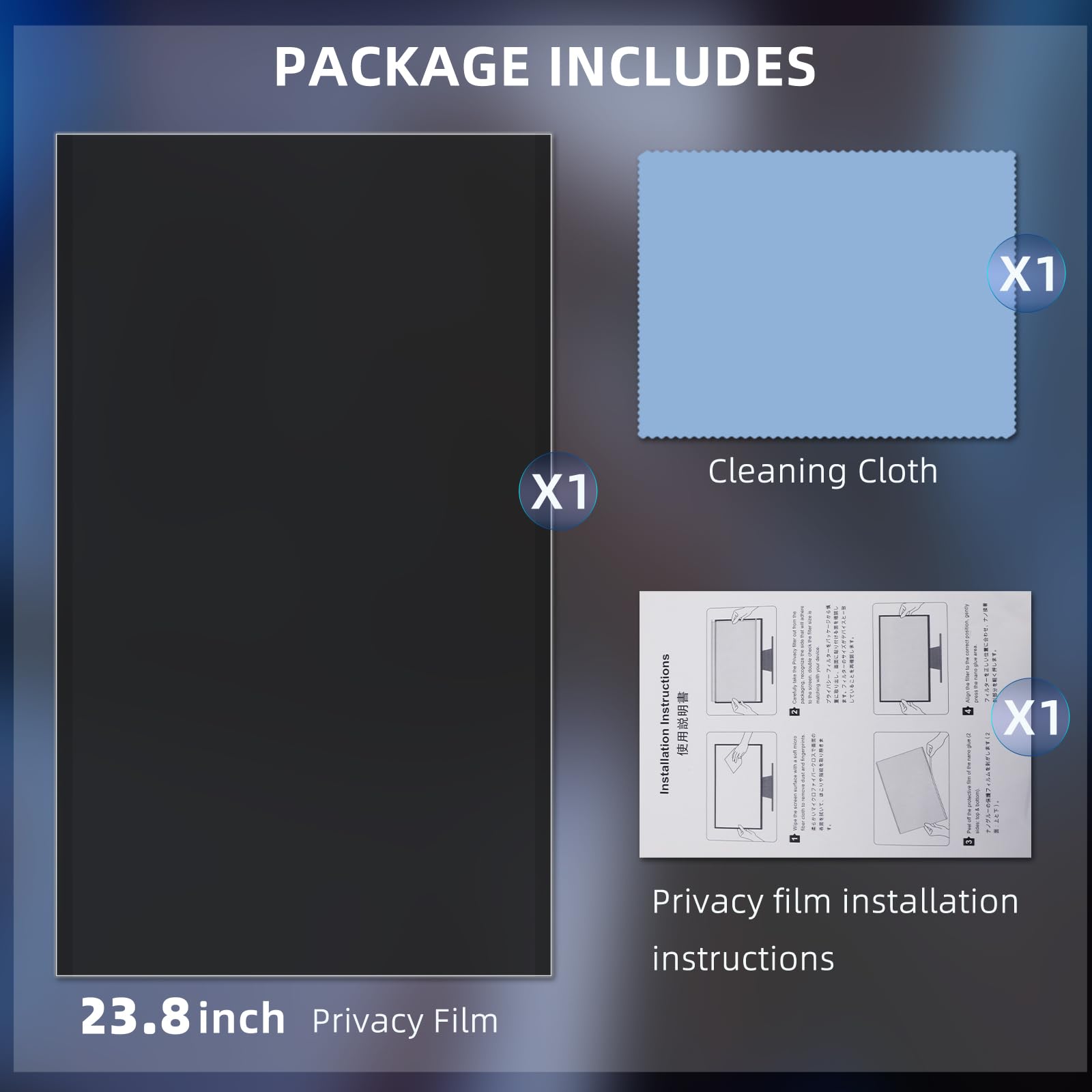 23.8 Pollici 16:9 Nanoadsorbimento Filtro Privacy Premium, Rimovibile Anti Luce Blu/Antiriflesso/Anti UV, Pellicola de Protezione per 23.8" Monitor/Laptop Computer