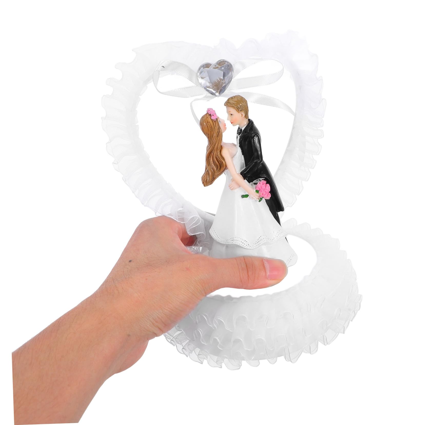 Romantische Hochzeitstortenfigur aus Kunstharz Brautpaar mit Herz Weiß für Kuchendekoration und Tischdeko zur Hochzeit