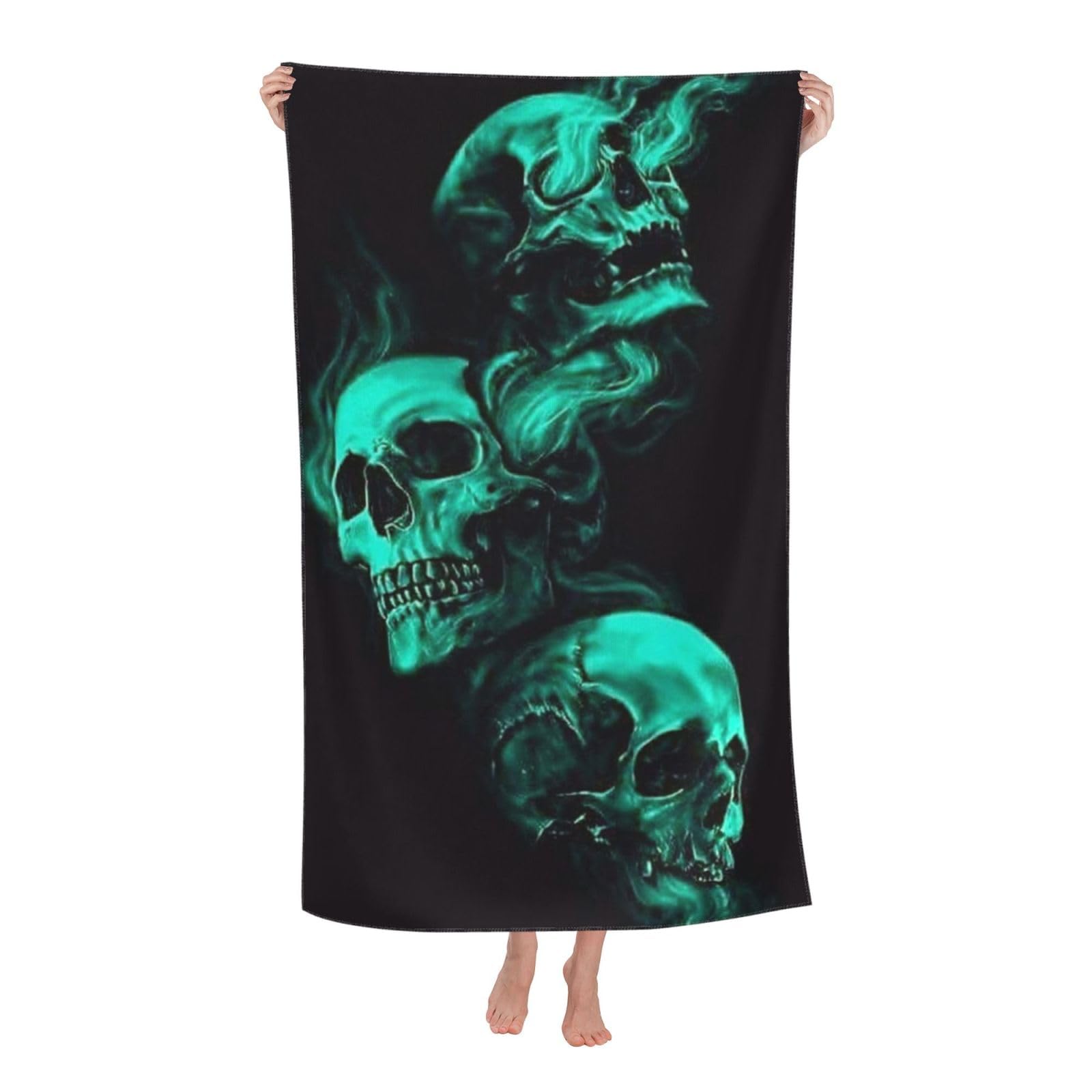 LSRCPD Beach Towel Green Cool Skull Microfiber Beach Towels Blanket Oversized Tropical Big Extra Large XL Pool Towels Quick Dry Sandproof for Women Girls Kids