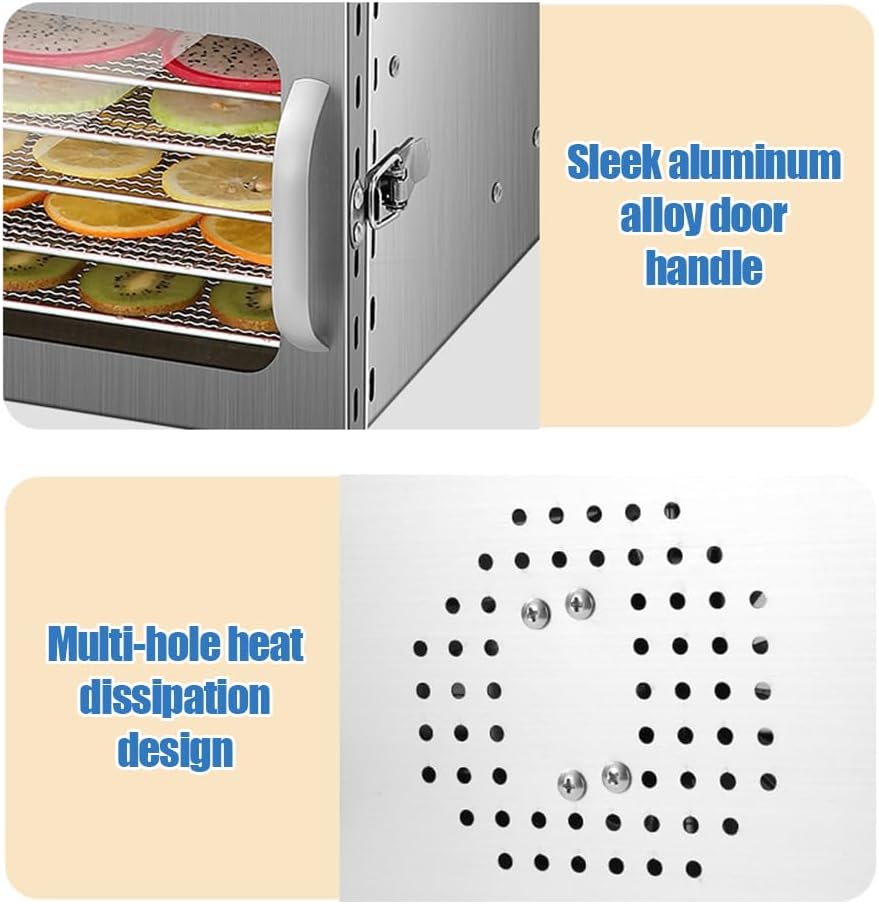YUEWO Food Dehydrator Electric Fruit Meat Dryer Machine 6 304 Stainless Steel Trays 800W with Timer Max 24h Temperature Control 30-90°C for Jerky, Dog Treats, Herbs, Meat, Fruit