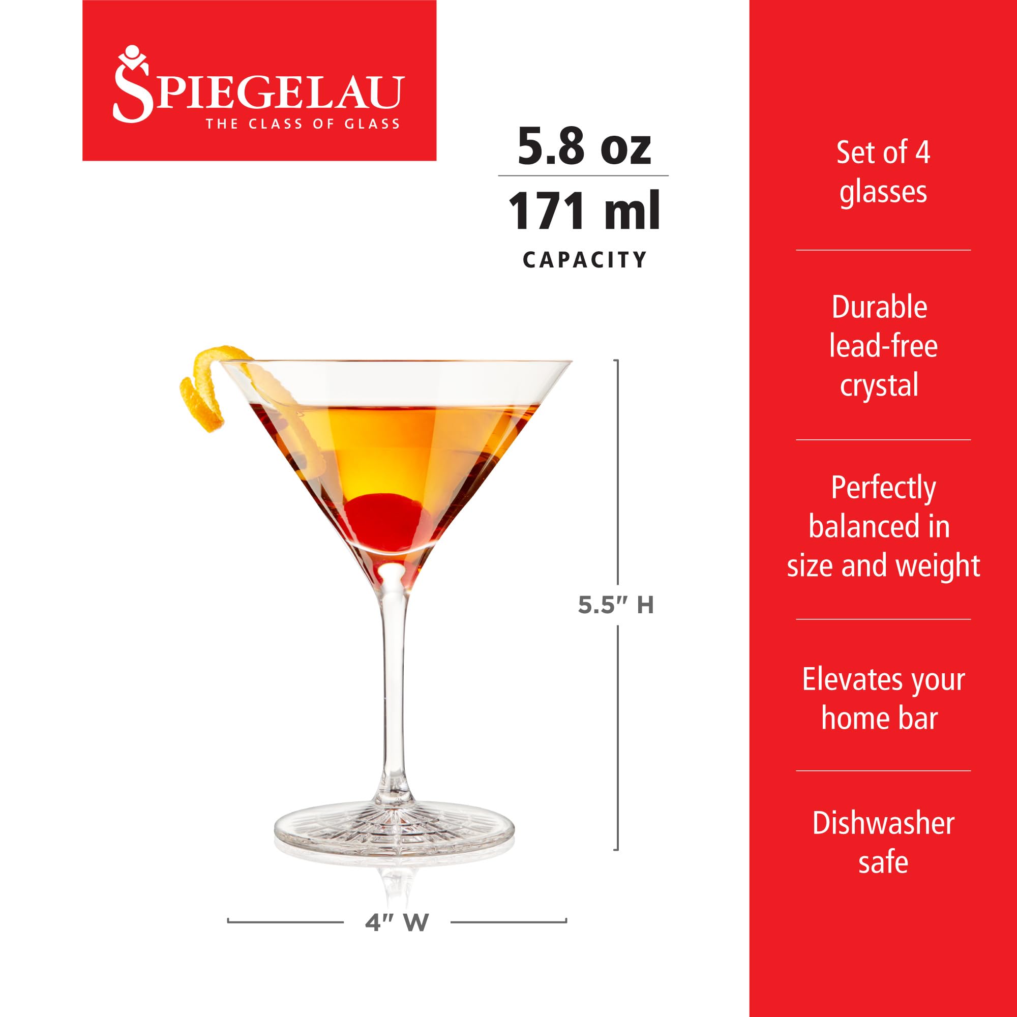 Spiegelau & Nachtmann Serve 4500175 - Juego de 4 Copas de cóctel (Cristal, 165 ml)